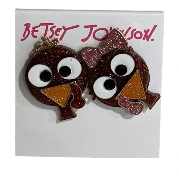 BETSEY JOHNSON Thanksgiving Holiday Male Female Turkey Earrings RETIRED NEW NWT - Picture 3 of 4